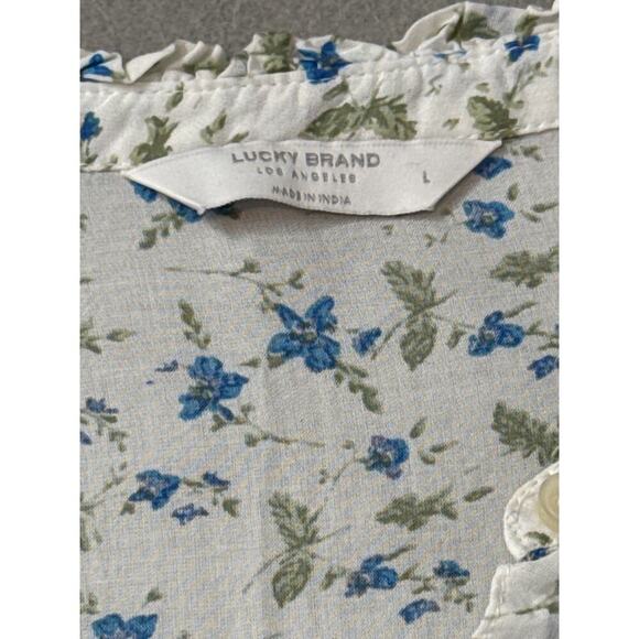 Women’s Lucky Brand white blue floral boho peasant top NWT Sz L - Picture 5 of 9